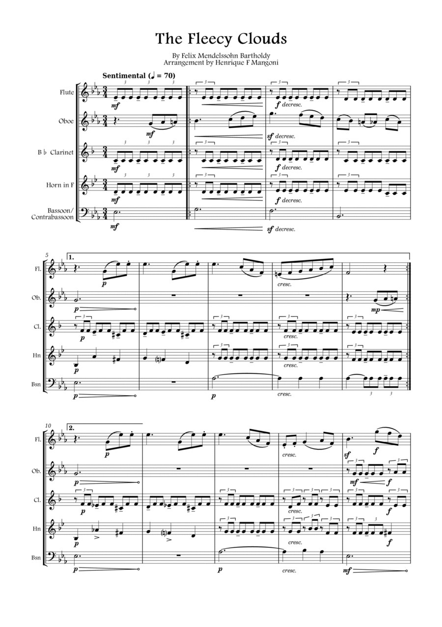 The Fleecy Clouds (Op. 53 No. 2) - from Songs Without Words (Lieder ohne Worte) Woodwind Ensemble scores gallery preview page 1