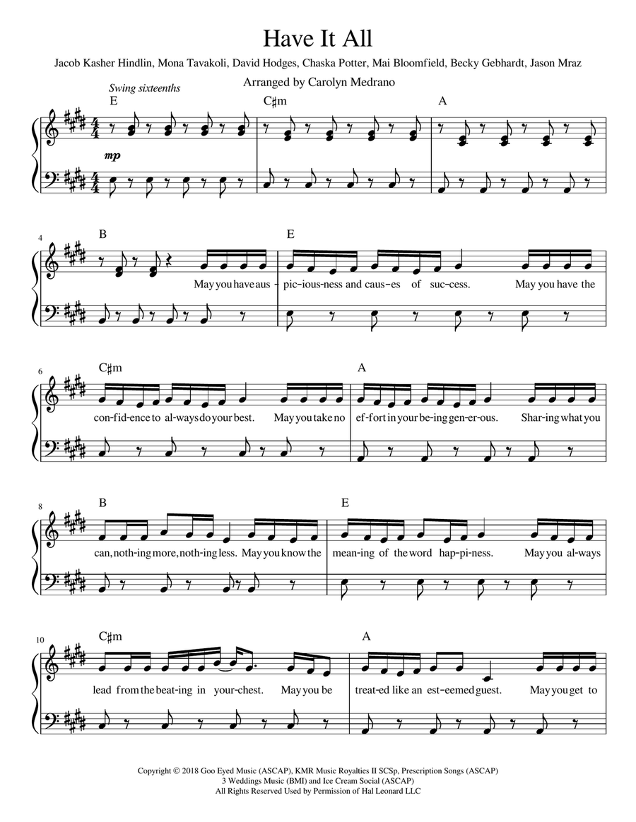 Have It All Piano, Vocal scores gallery preview page 1