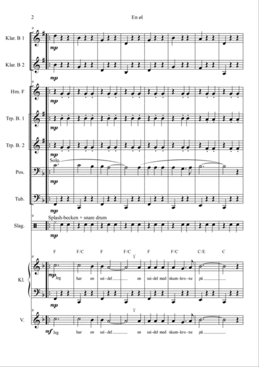 Ein Maß : norsk - En øl - for oktoberfest-orkester med sang-tekst (2min30sek) Piano, Vocal, Guitar scores gallery preview page 5