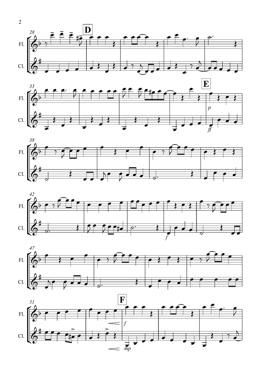 Jingle Bells (Jazzy Style!) for Flute and Clarinet Duet Woodwind Duet scores gallery preview page 2