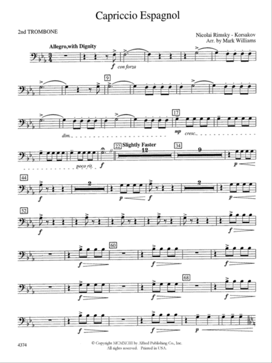 Capriccio Espagnol: 2nd Trombone Concert Band scores gallery preview page 1