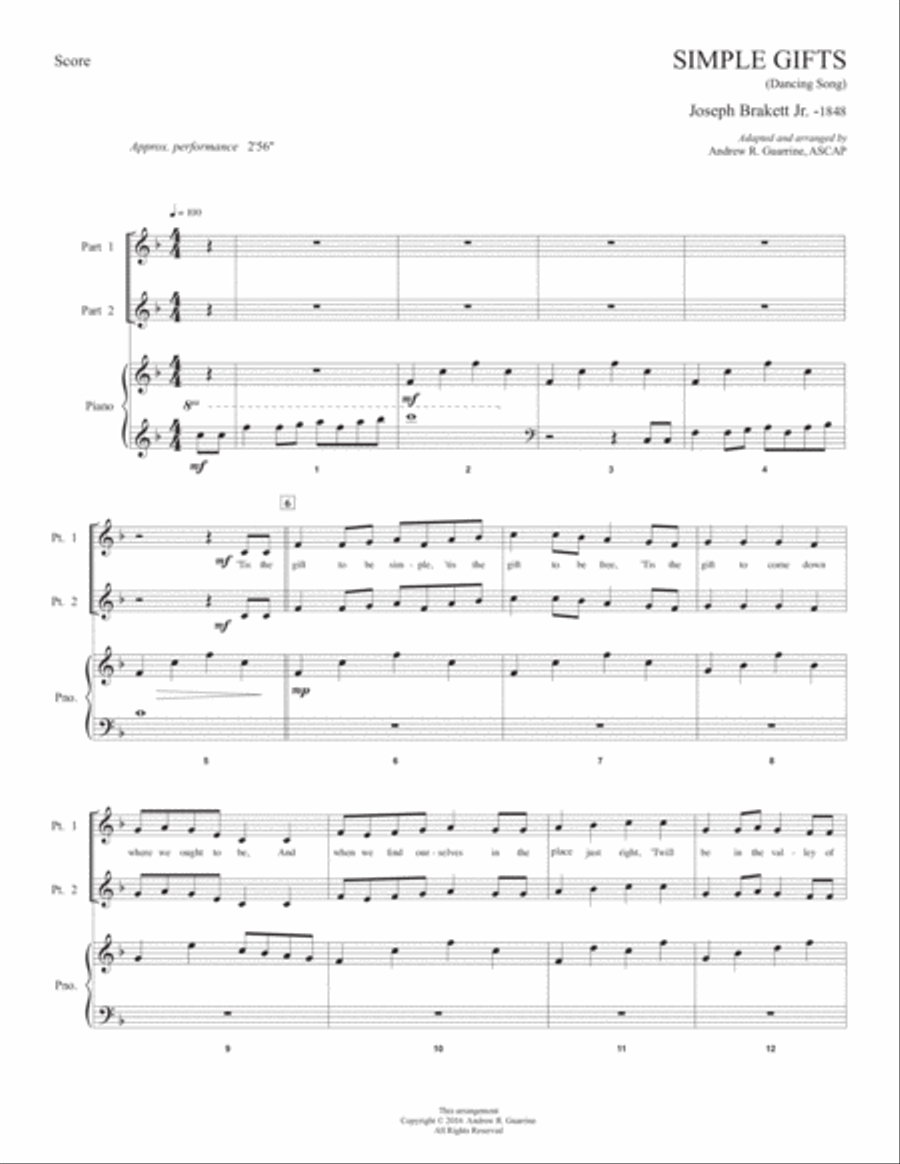 Simple Gifts 2-Part scores gallery preview page 2