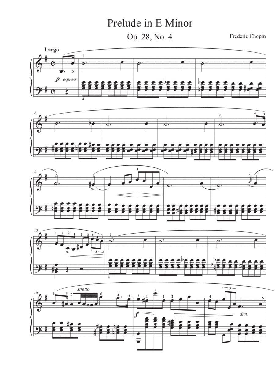 Prelude in E Minor Op. 28, No. 4 Piano Solo scores gallery preview page 1