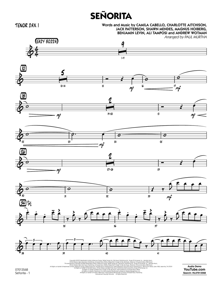 Senorita (arr. Paul Murtha) - Tenor Sax 1