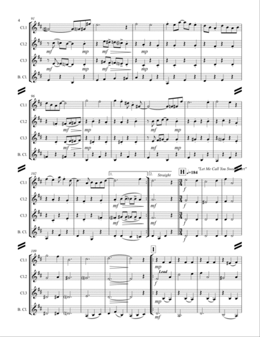 Sing-along Medley #2 (for Clarinet Quartet) Clarinet Quartet scores gallery preview page 5