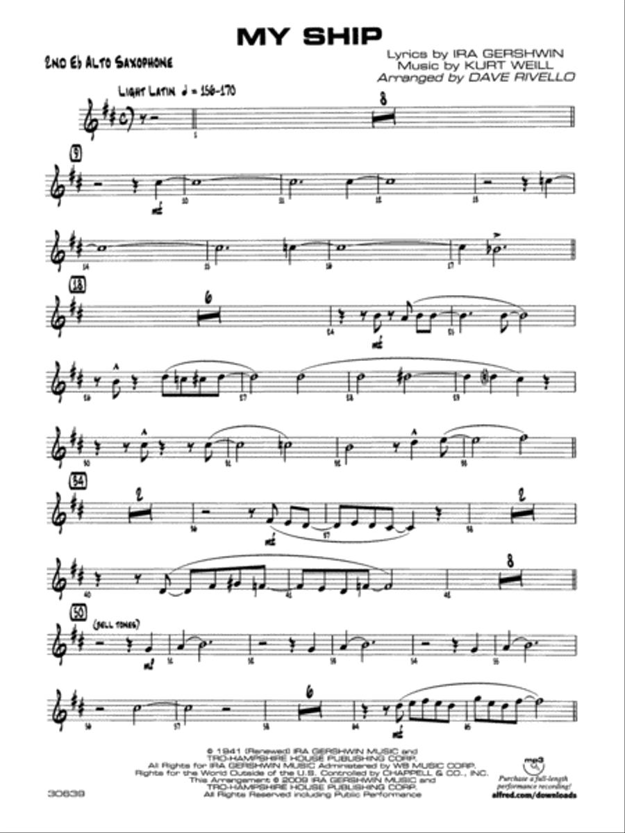My Ship: 2nd E-flat Alto Saxophone Jazz Ensemble scores gallery preview page 1