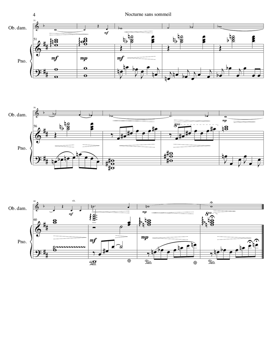 Nocturne sans sommeil (Sleepless nocturne) for oboe d'amore and piano Oboe scores gallery preview page 4