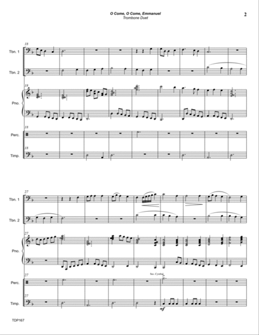O COME O COME EMMANUEL/COME THOU LONG-EXPECTED JESUS - TROMBONE DUET with Piano & optional Percussio Trombone Duet scores gallery preview page 2