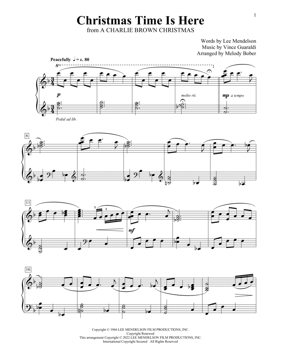 Christmas Time Is Here (from A Charlie Brown Christmas) (arr. Melody Bober) Piano Method scores gallery preview page 1
