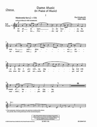 Dame Music (in Praise Of Music) Choral Part (female Chr, Men's Chr, Mixed Chr) Ger/eng