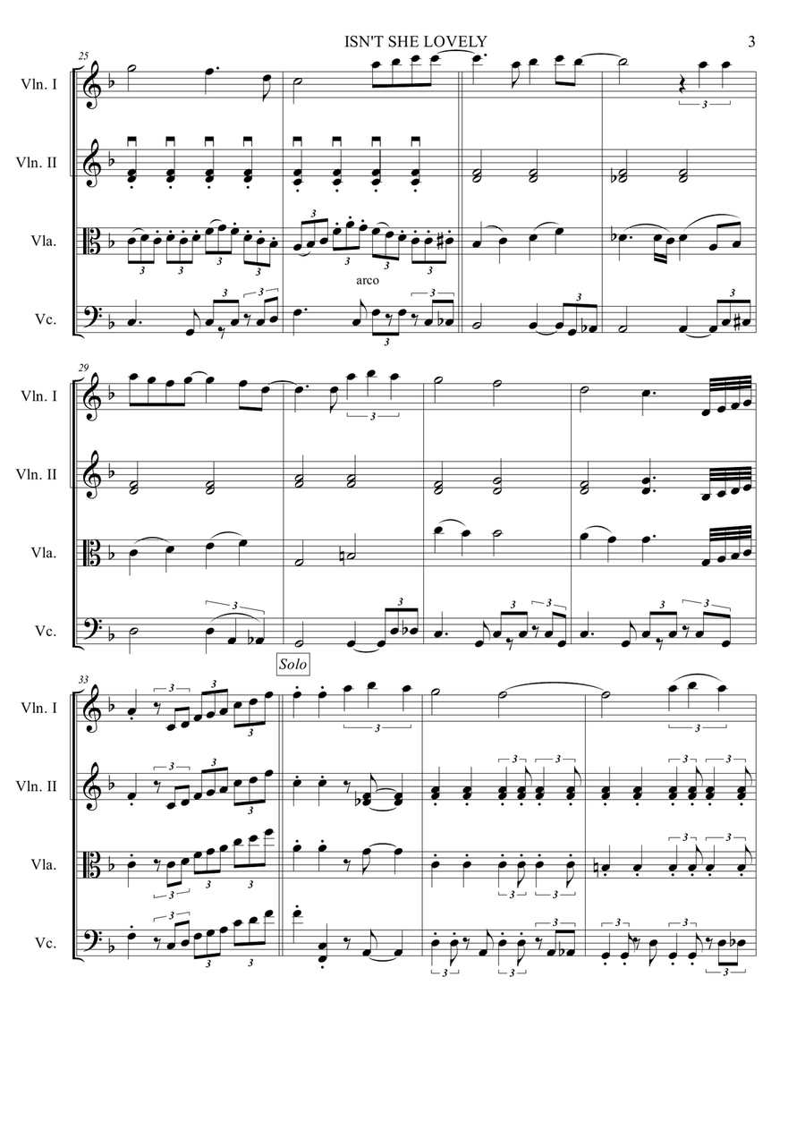 Isn't She Lovely String Quartet scores gallery preview page 4