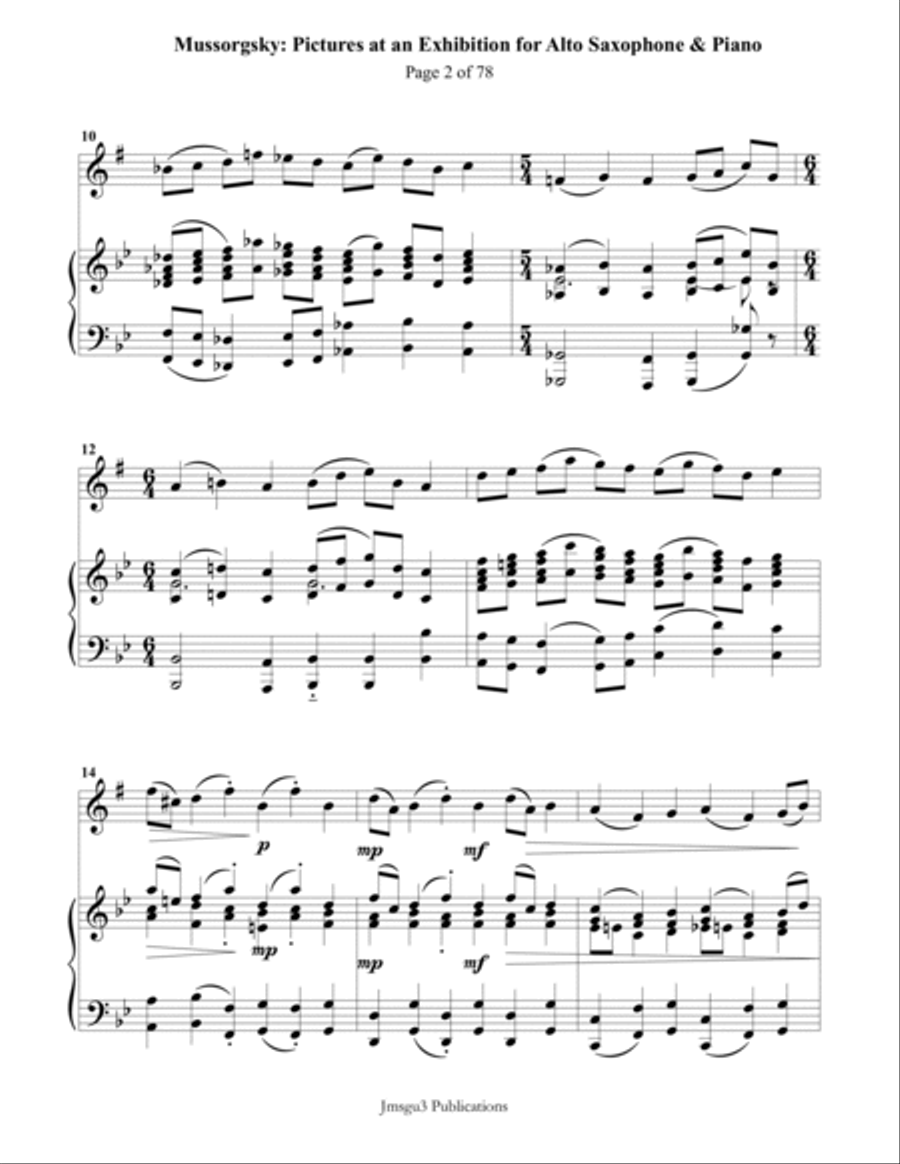Mussorgsky: Pictures at an Exhibition for Alto Sax & Piano Alto Saxophone scores gallery preview page 2