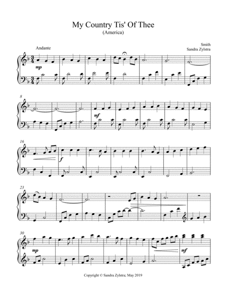 My Country Tis' Of Thee (early intermediate piano solo) image number null