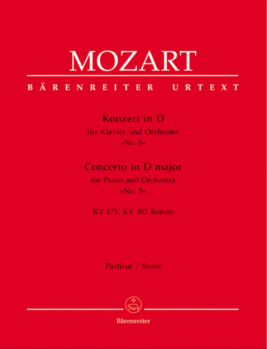 Book cover for Concerto for Piano and Orchestra, No. 5 D major, KV 175, KV 382 Rondo