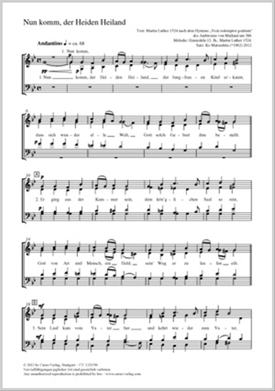 Now come, the nation's Saviour (Nun komm, der Heiden Heiland) 4-Part scores gallery preview page 1