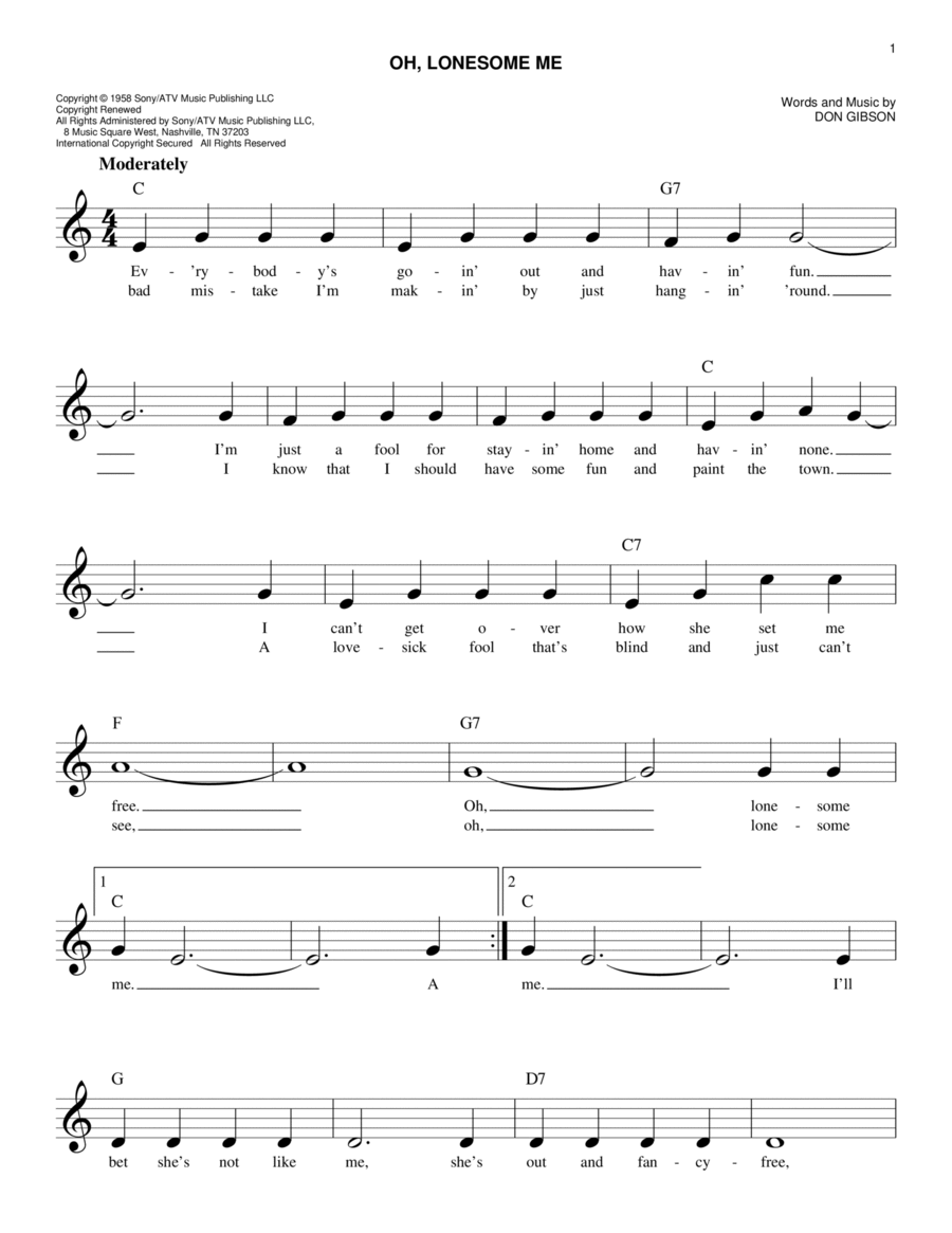 Oh, Lonesome Me Guitar scores gallery preview page 1