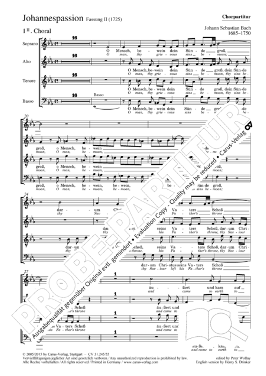 St. John Passion (Johannes-Passion) 4-Part scores gallery preview page 3