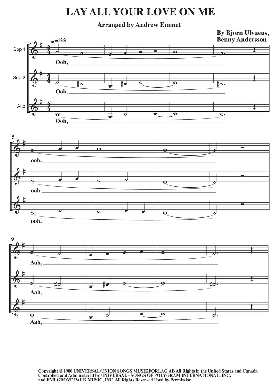 Lay All Your Love On Me SSA scores gallery preview page 1