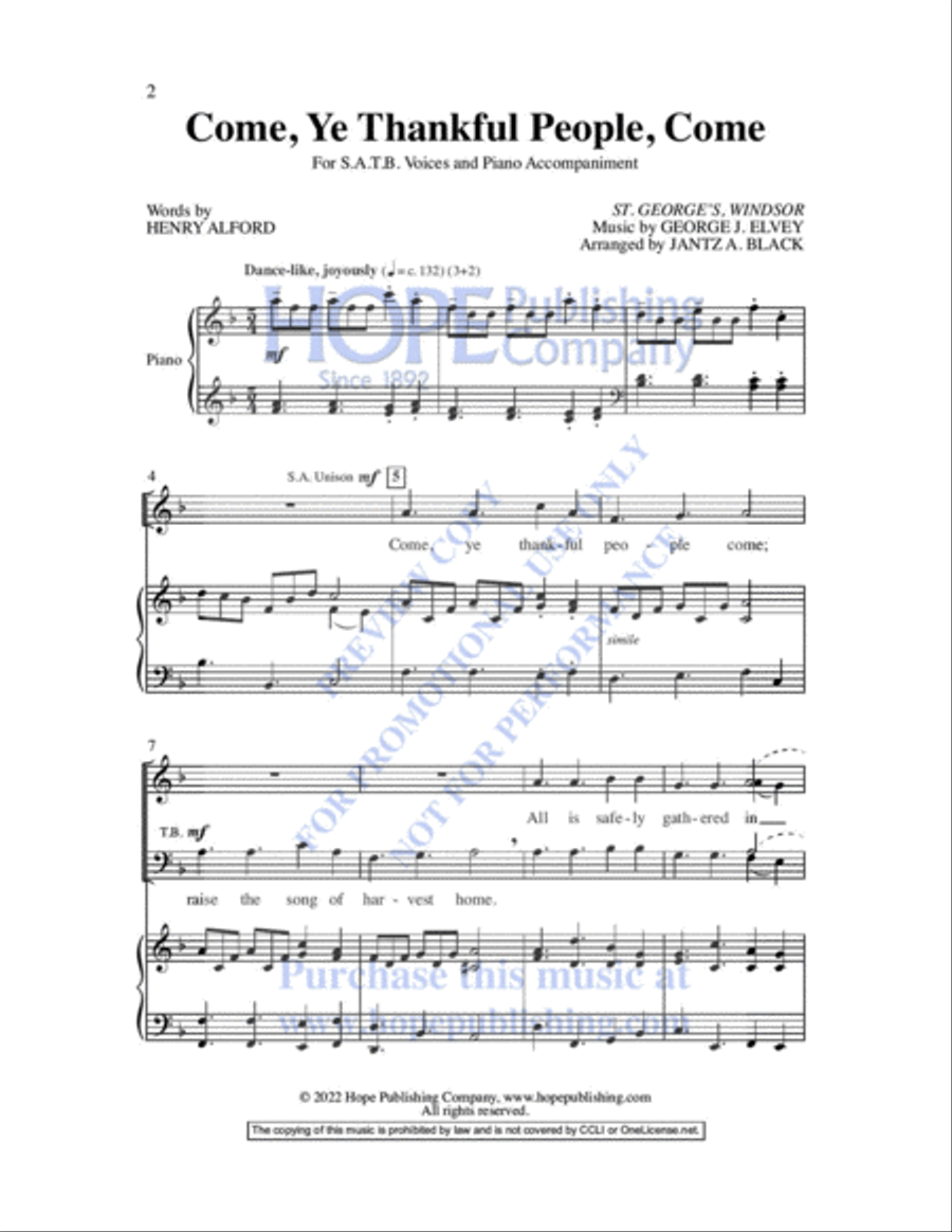 Come, Ye Thankful People, Come 4-Part scores gallery preview page 3