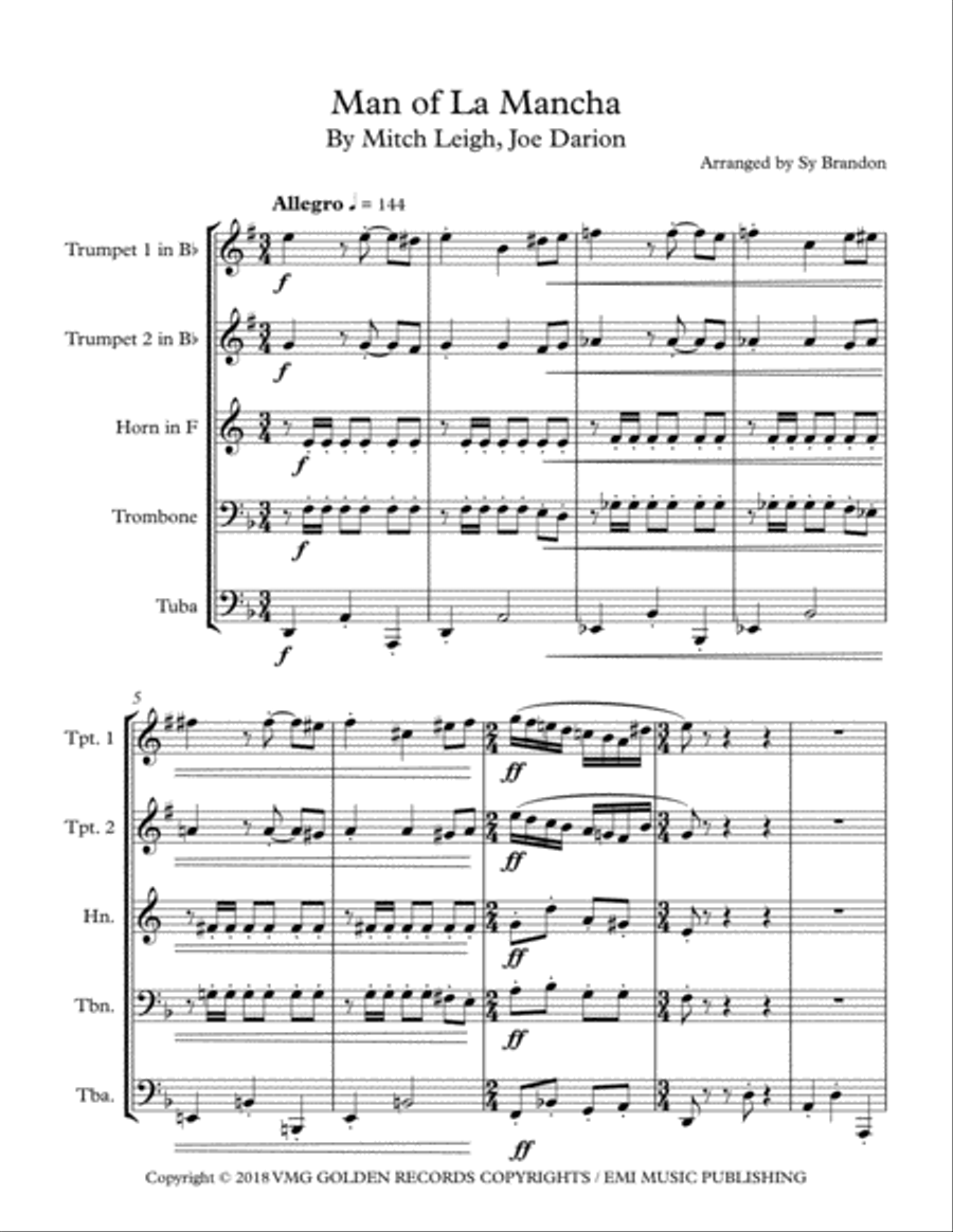 Man Of La Mancha (reprise) School and Community scores gallery preview page 1