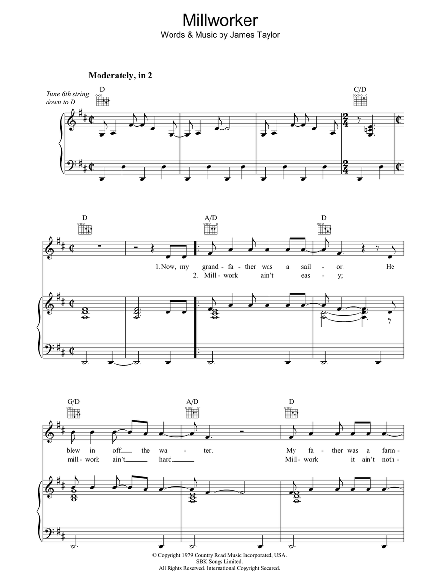 Millworker Piano, Vocal, Guitar scores gallery preview page 1