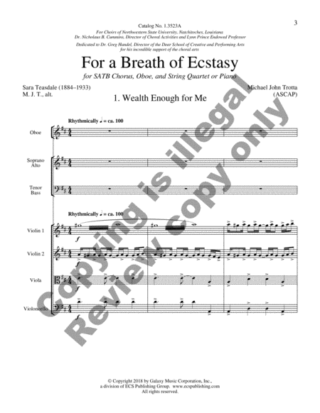 For a Breath of Ecstasy (Full Score)