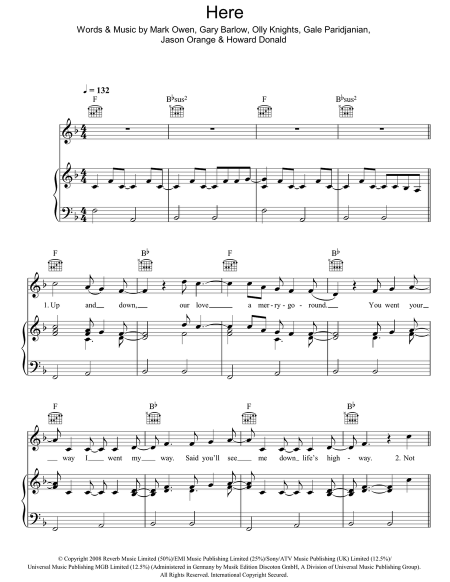 Here Here Piano, Vocal, Guitar scores gallery preview page 1