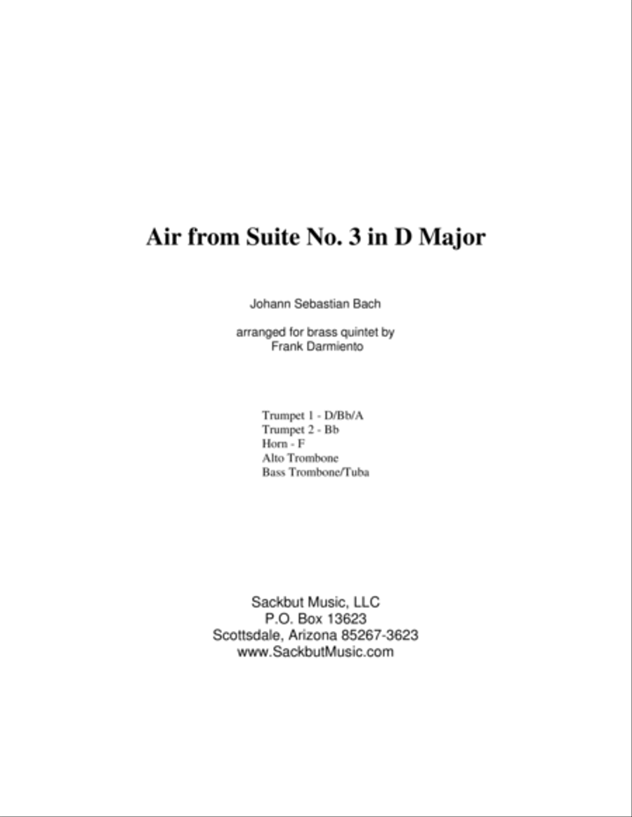 Air on a G String (Air from Suite No. 3 in D Major) Brass Ensemble scores gallery preview page 1