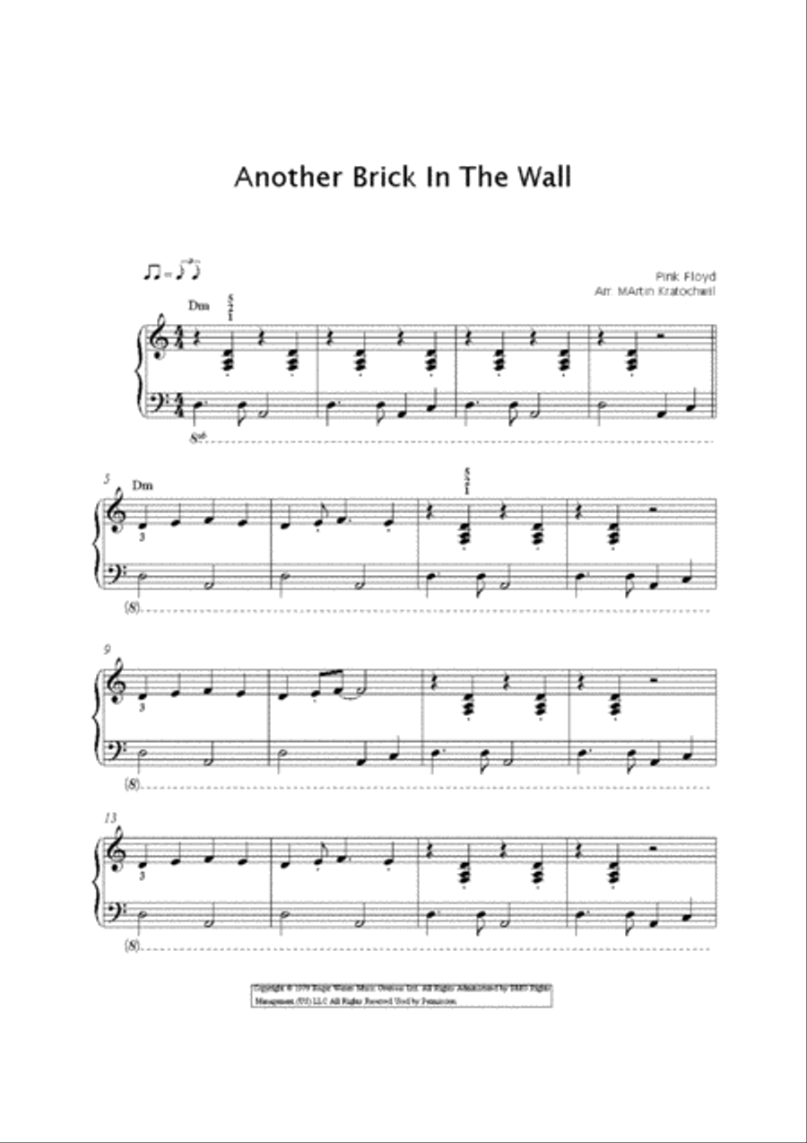 Another Brick In The Wall, Part 2 Easy Piano scores gallery preview page 1