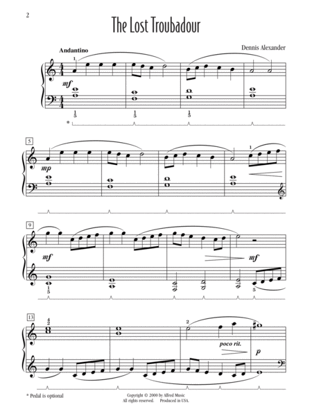 The Lost Troubador - Piano Solo