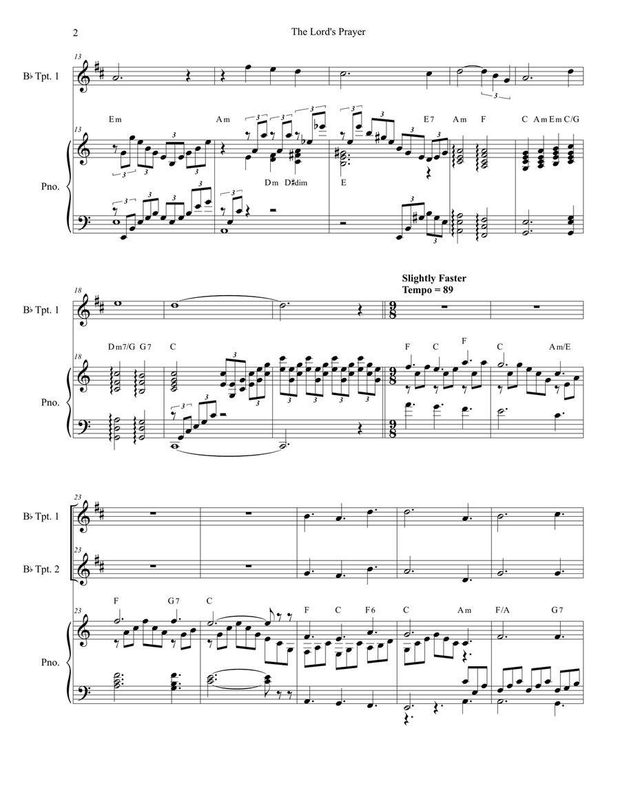 The Lord's Prayer Trumpet Duet scores gallery preview page 2