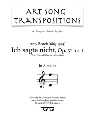 BEACH: Ich sagte nicht, Op. 51 no. 1 (transposed to A major)