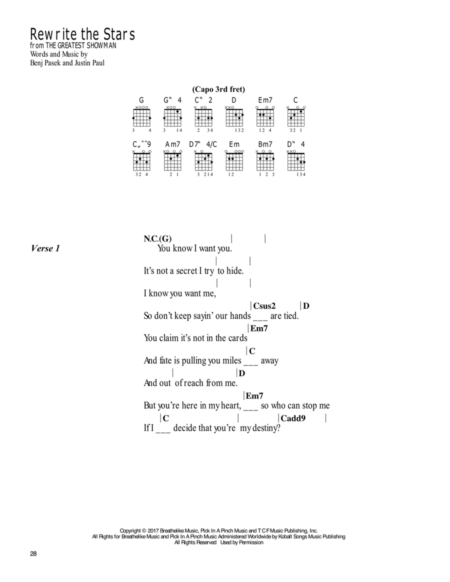 Rewrite The Stars (from The Greatest Showman) Guitar scores gallery preview page 1