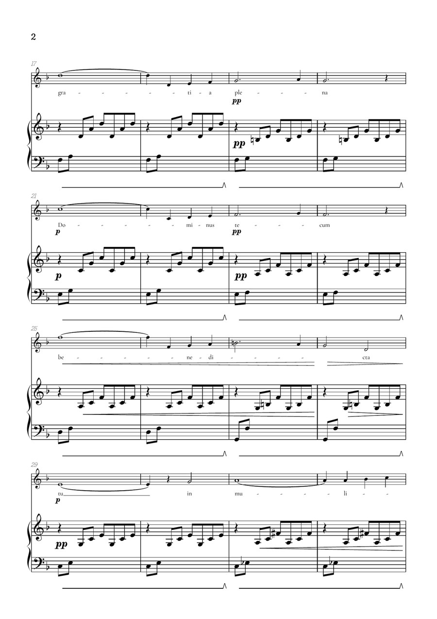Bach / Gounod Ave Maria in F major • soprano sheet music with piano accompaniment Soprano Voice scores gallery preview page 2