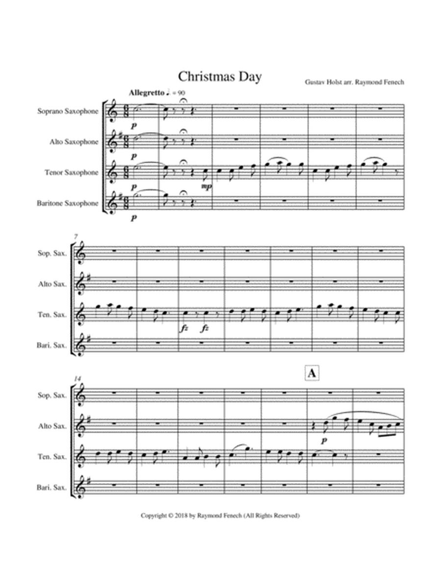 Christmas Day-Gustav Holst-Saxophone CHOIR QUARTET (Soprano Sax; Alto Sax; Tenor Sax and Baritone Sa image number null