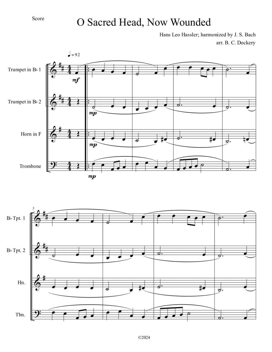 O Sacred Head, Now Wounded (Brass Quartet) Brass Quartet scores gallery preview page 1