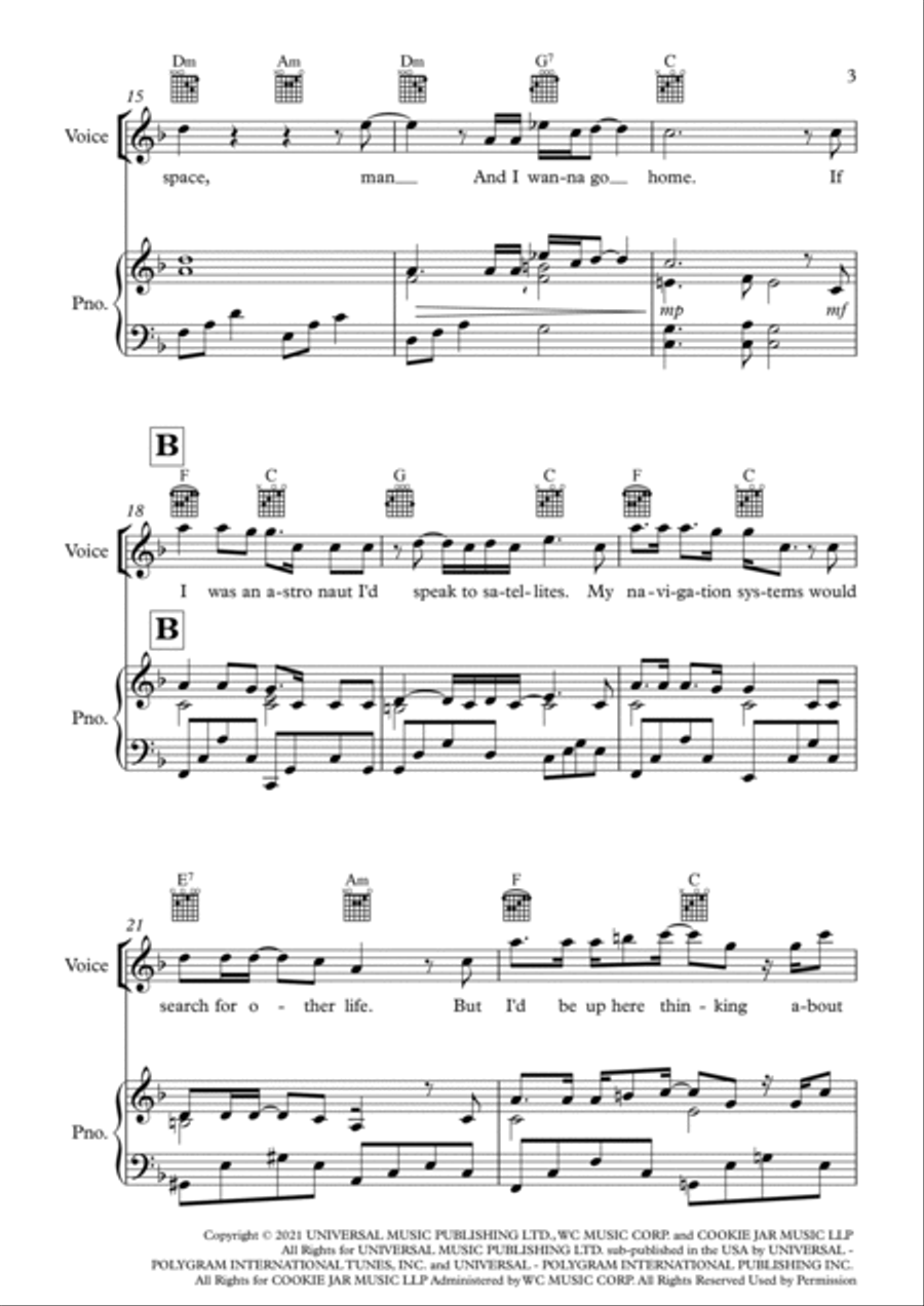 Space Man Piano, Vocal, Guitar scores gallery preview page 3
