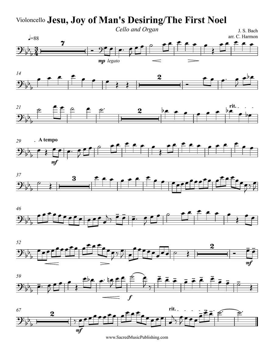 Jesu, Joy of Mans Desiring / The First Noel – Violoncello and Organ Piano scores gallery preview page 5