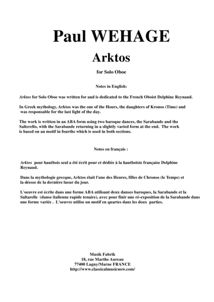 Paul Wehage: Arktos for solo oboe