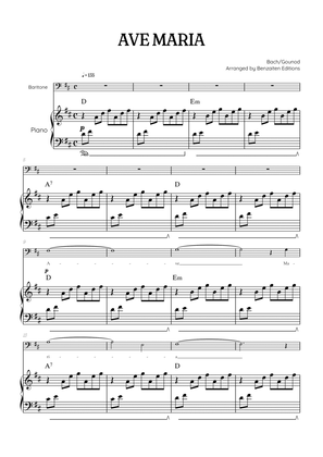 Bach / Gounod Ave Maria in D major • baritone sheet music with piano accompaniment and chords