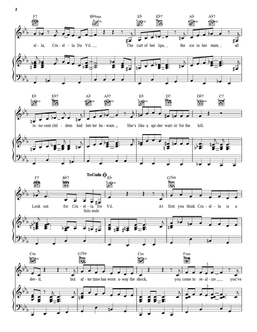 Cruella De Vil (from 101 Dalmations) Guitar scores gallery preview page 2