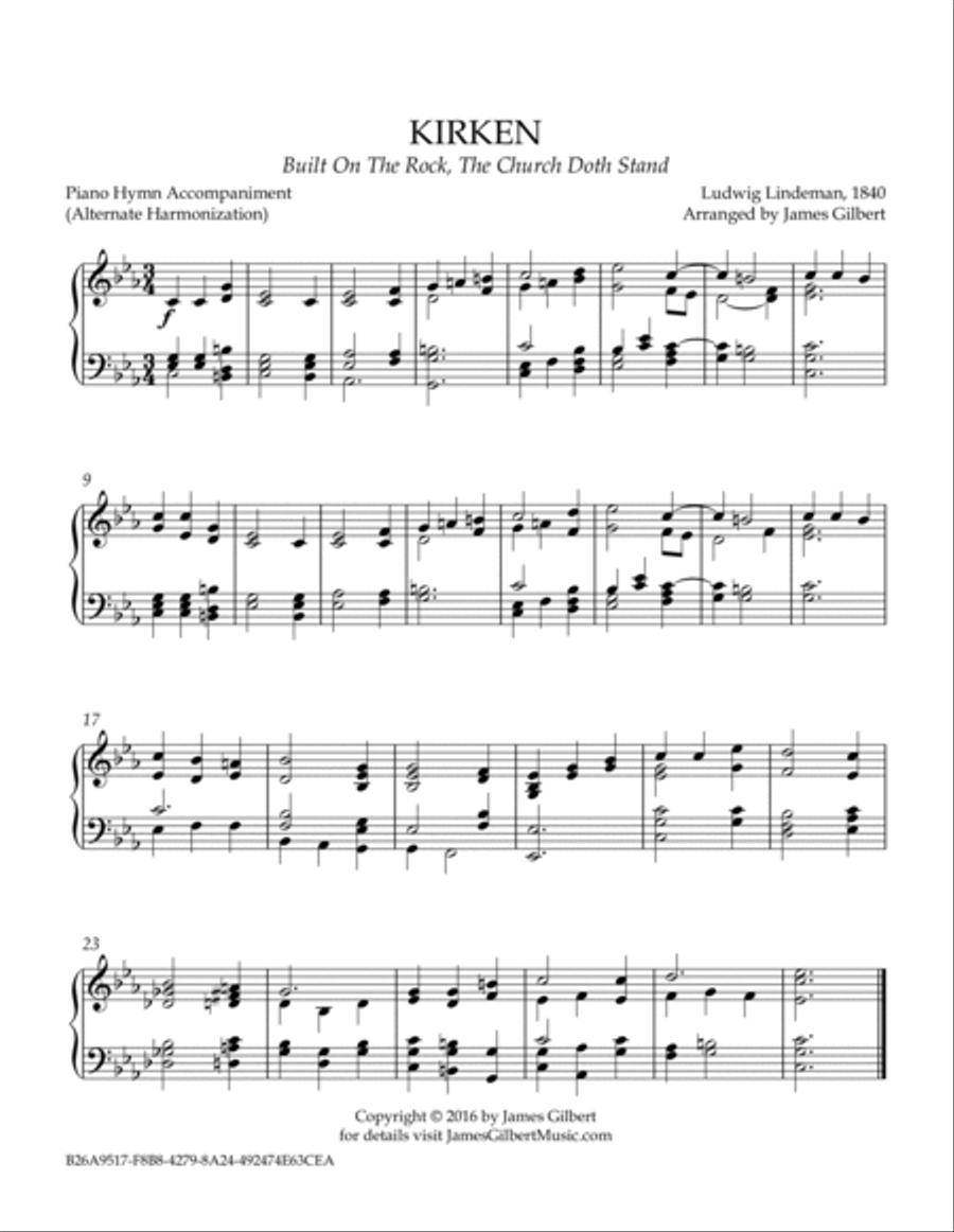 KIRKEN (Built On The Rock, The Church Doth Stand) Piano Solo scores gallery preview page 2