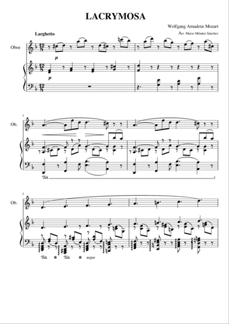 W. A. Mozart 'Lacrymosa' from Requiem K. 626, for Oboe and Piano Piano Accompaniment scores gallery preview page 3