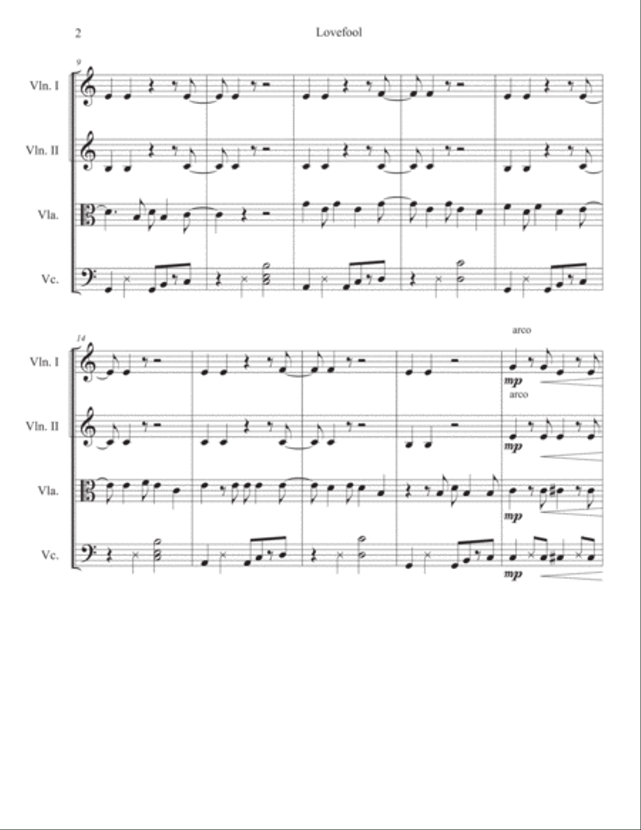 Lovefool Lovefool String Quartet scores gallery preview page 2