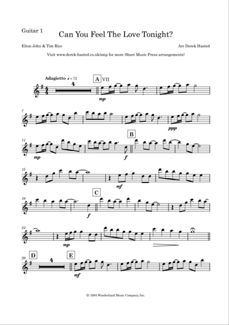 Can You Feel The Love Tonight Guitar Ensemble scores gallery preview page 4