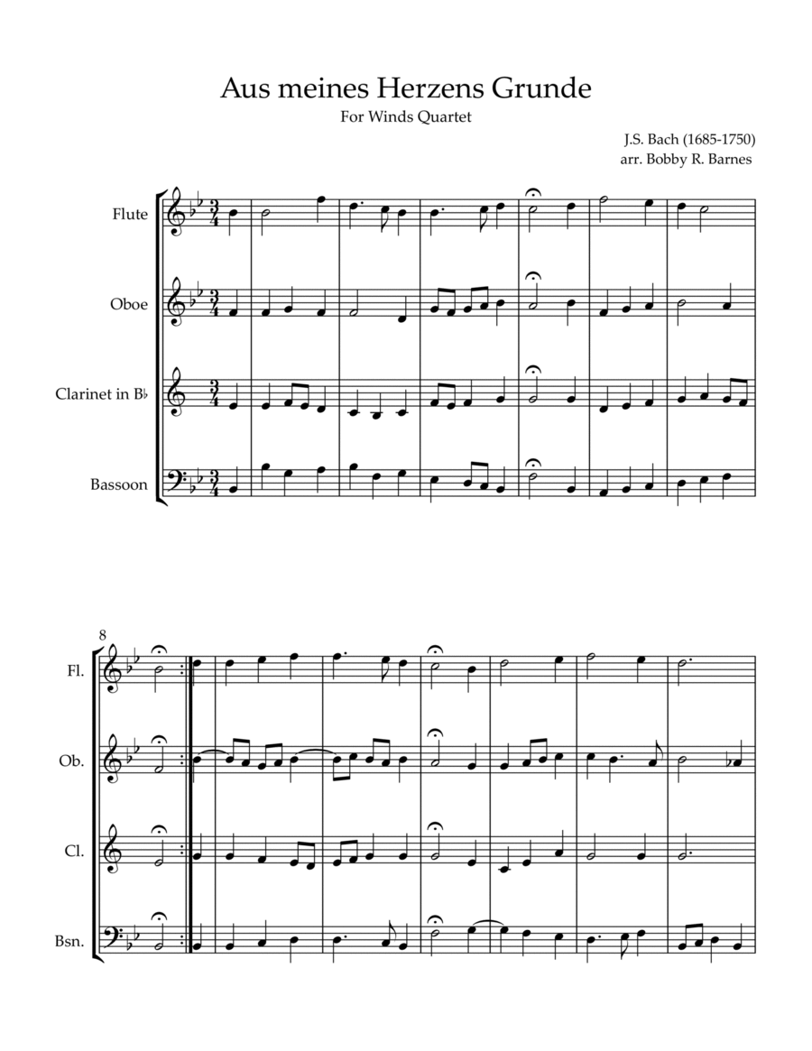 Aus Meines Herzens Grunde w/Barbershop Variation (Winds)