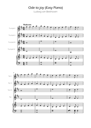 Ode To Joy - Easy Trumpet Quartet w/ piano accompaniment