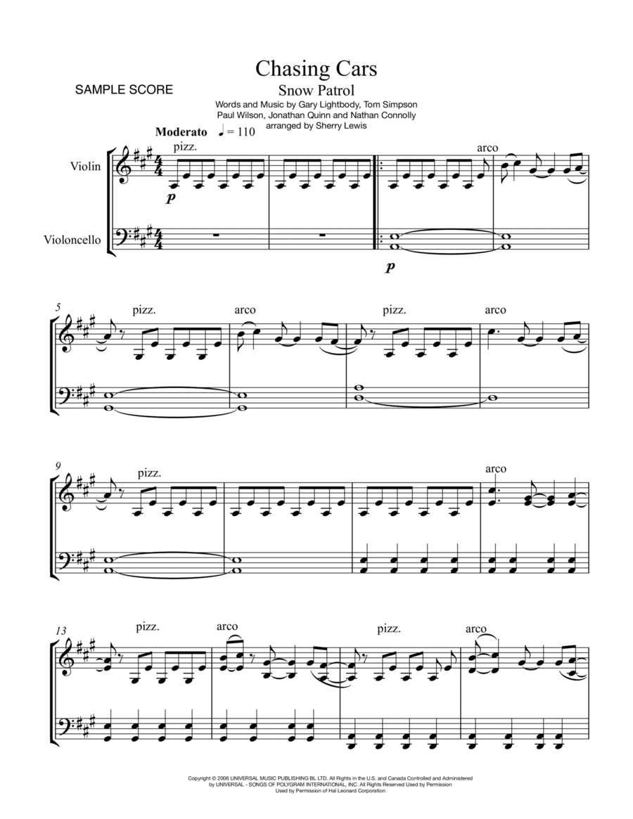 Chasing Cars String Duet scores gallery preview page 1