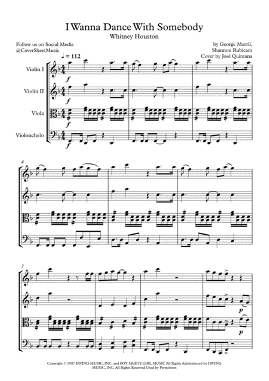 I Wanna Dance With Somebody String Quartet scores gallery preview page 2