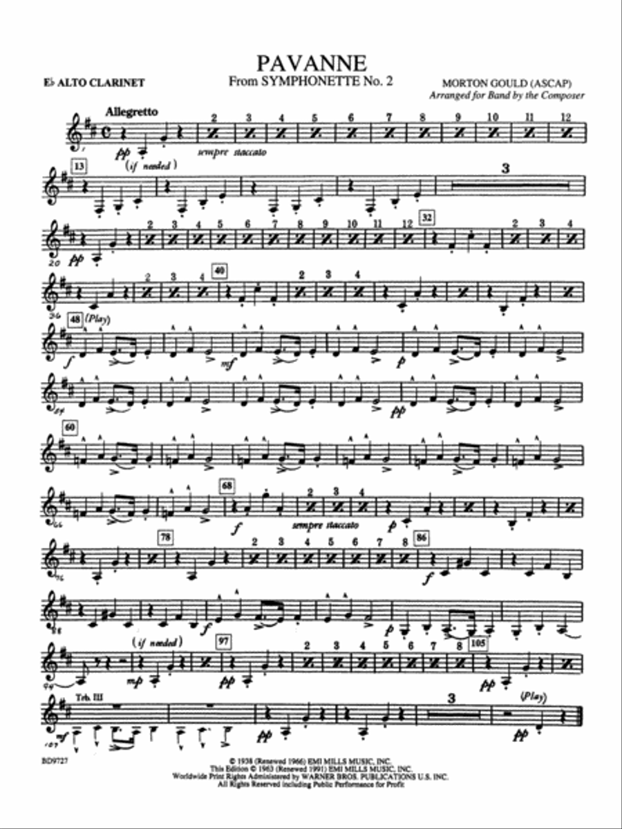 Pavanne (from Symphonette No. 2): E-flat Alto Clarinet Concert Band scores gallery preview page 1